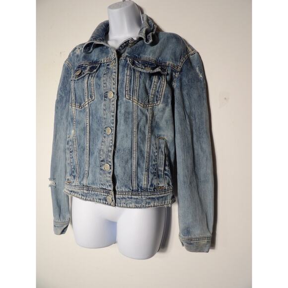 American Eagle Jean Jacket Womens Small Button Up Distressed Trucker 90s Y2K - Picture 2 of 11